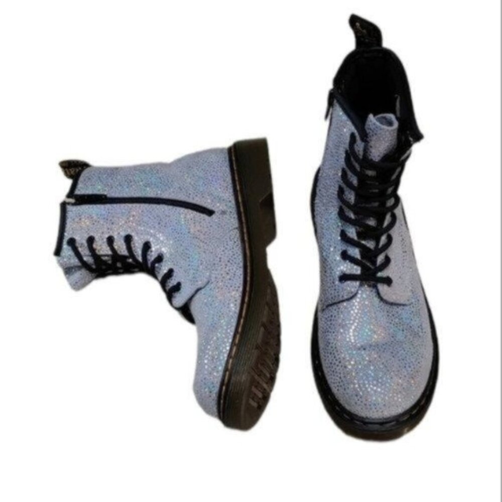 Dr. Martens 1460 Y Pascal Suede Silver Shimmer Combat Boots US 6